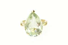14K Yellow Gold 8.76 Ct Pear Prasiolite Solitaire Statement Ring