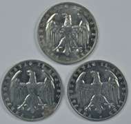 3 Choice BU 1922-G Germany 2 Marks Pieces. Nice