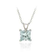 Sterling Silver 2.15ct TGW Blue Topaz 7mm Square Solitaire Pendant, 18"