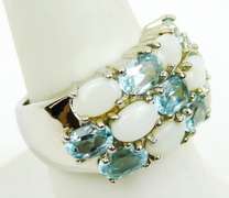 Beautiful Wide Sterling Ring of Opals & Blue Topaz, 7.5