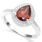 STERLING SILVER 1.78 CT GARNET & DIAMOND COCKTAIL RING
