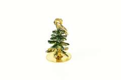 14K Yellow Gold 3D Enamel Pine Christmas Tree Charm/Pendant