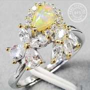 NEW! AUSTRALIAN OPAL & CZ STERLING SILVER ADJUSTABLE RING
