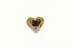 14K Yellow Gold Heart Garnet Diamond Slide Bracelet Charm/Pendant