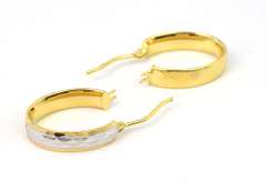 Etched Elongated Hoops in 2-Tone 14KT Gold