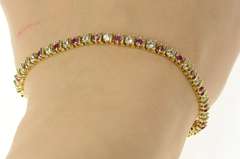 14K Yellow Gold Ruby Cubic Zirconia Classic Tennis Bracelet