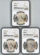 1922, 1923, & 1924 Choice BU Peace Silver Dollars NGC MS63