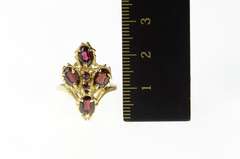 14K Yellow Gold Ornate Garnet Elaborate Cluster Chevron Ring