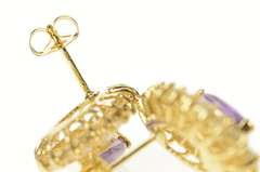 14K Yellow Gold Marquise Amethyst CZ Baguette Halo Stud Earrings