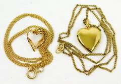 2 Vintage Gold Filled Heart Necklaces