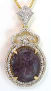 Regal Colossal 45.00CTS Cabochon Cut Natural Star                                                                                                                               Ruby & White Sapphire Necklace in Vermeil