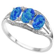 3/4 CT CREATED BLUE OPAL & STERLING SILVER RING
