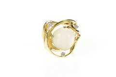 14K Yellow Gold Retro Ornate Moonstone Diamond Statement Ring