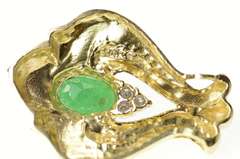 14K Yellow Gold Emerald Diamond Cluster Curvy Statement Pendant
