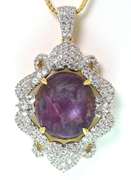 Dazzling Huge 38.00CTS Cabochon Cut Natural Star Ruby & 4.50CTW White Sapphire Necklace in Vermeil