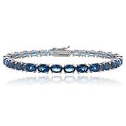 Sterling Silver 16ct London Blue Topaz Oval-Shape Tennis Bracelet