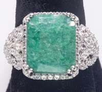 Fabulous 7.75CTS Natural Emerald & White Sapphire Ring in Sterling Silver