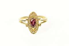14K Yellow Gold Marquise Ruby Diamond Oval Halo Ring