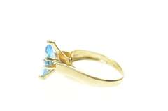 10K Yellow Gold Marquise Blue Topaz Ornate Statement Ring