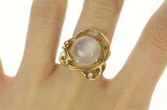14K Yellow Gold Retro Ornate Moonstone Diamond Statement Ring