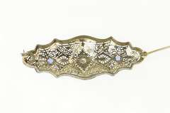 14K White Gold Diamond Syn. Sapphire Art Deco Filigree Pin/Brooch