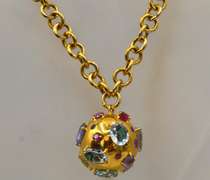 Extremely Rare 14k Gold over 30cts Gemstone Ball Pendant and Chain