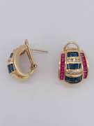 14kt Gold, Ruby, Diamond, & Blue Sapphire Earrings