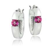 Sterling Silver Pink Topaz Huggie Earrings