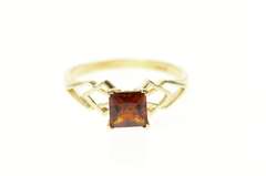 14K Yellow Gold Princess Garnet Ornate Classic Statement Ring