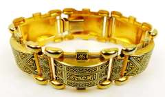 Exquisite Vintage Damascene Panel Link Bracelet