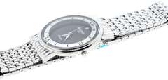 HELBROS MENS SILVERTONE BRACELET WATCH WITH BLACK DIAL .