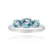 Sterling Silver Blue Topaz Three Stone Ring