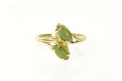 14K Yellow Gold Marquise Nephrite Retro Bypass Statement Ring