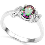 3/4 CT MYSTIC GEMSTONE & DIAMOND STERLING SILVER RING