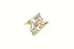 14K Yellow Gold 1930's Diamond Ornate Engagement Bypass Ring