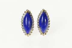 14K Yellow Gold Lapis Lazuli Diamond Halo French Clip Earrings