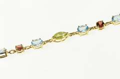 10K Yellow Gold Blue Topaz Garnet Peridot Statement Chain Bracelet