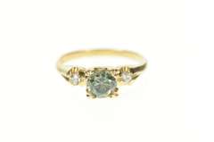 14K Yellow Gold 1940's Sim. Blue Topaz CZ Classic Statement Ring