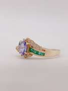 14kt Gold, Tanzanite, Emerald, & Diamond Ring