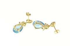 14K Yellow Gold Pear Blue Topaz Classic Dangle Statement Earrings
