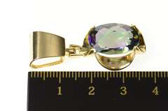 14K Yellow Gold Oval Faceted Mystic Topaz Ornate Statement Pendant