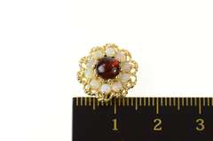 14K Yellow Gold Opal Garnet Halo Scallop Slide Bracelet Charm/Pendant