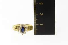 10K Yellow Gold Oval Sapphire Baguette Diamond Halo Ring