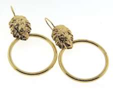 Gorgeous Yellow Gold Lion Hoop Earrings
