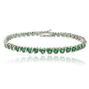 Sterling Silver 4.5ct Created Emerald S Design Tennis Bracelet