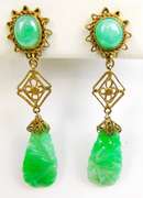 Antique Carved & Pierced Jade Earrings