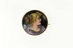 14K Yellow Gold Victorian Painted Lady Portrait Diamond Pin/Brooch