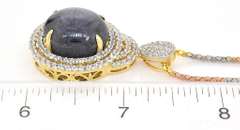 Jaw Dropping Huge 23.00CTS Natural Cabochon Star Ruby & White Sapphire Necklace in Multi-Tone Silver