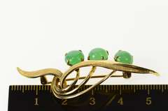 14K Yellow Gold Retro Ornate Green Chalcedony Floral Leaf Pin/Brooch
