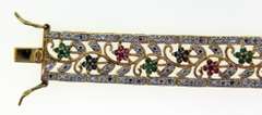 WM Gold Over Sterling Silver Gemstone Floral Bracelet